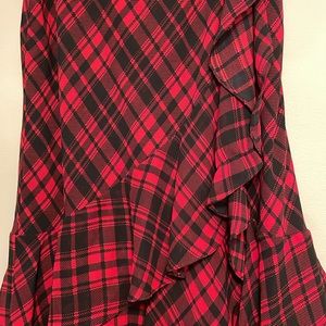 Ralph Lauren flowing red & black plaid skirt. Hangs beautifully.